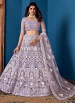 Net Lavender Wedding Wear Embroidery Work Lehenga Choli